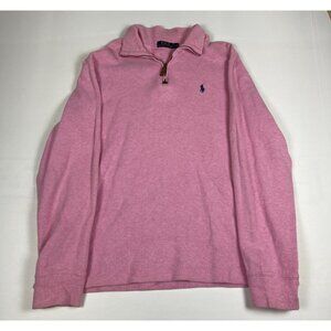 Polo Ralph Lauren Men L Pink Estate Rib 1/4 Zip Pullover Cotton Sweater